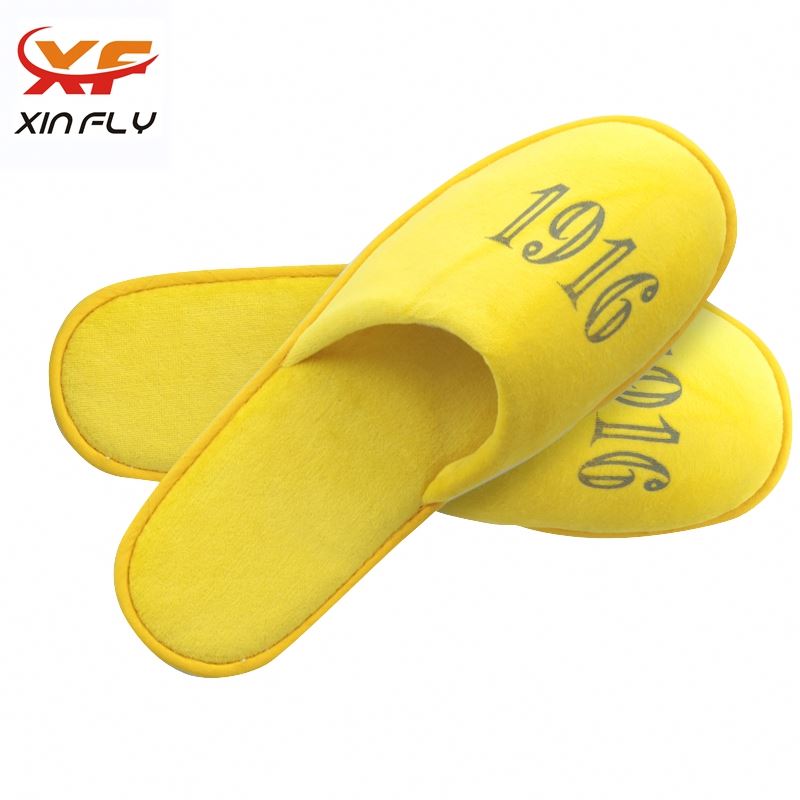Comfortable Open toe black hotel slipper with Embroidery
