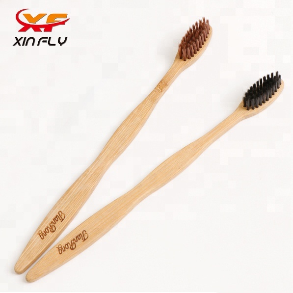Logotipo de grabado de cepillo de dientes de bambú de cerdas de carbón de carbón natural