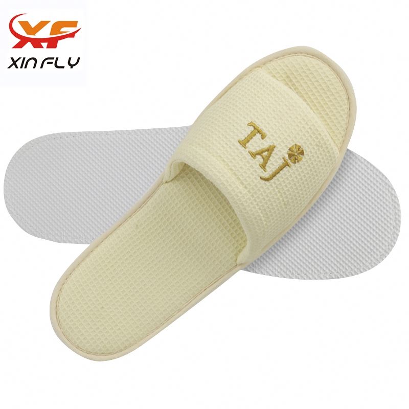 Sample freely Closed toe hotel lace slippers with OEM LOGO