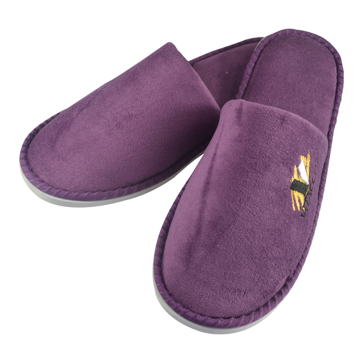 Soft White EVA sole Velvet Hotel slipper with Custom logo